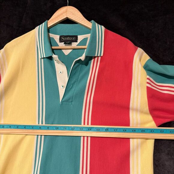 Vintage Striped Polo Shirt Mens Size L 90s Colorblock Golf Dadcore Southport USA - Picture 15 of 16